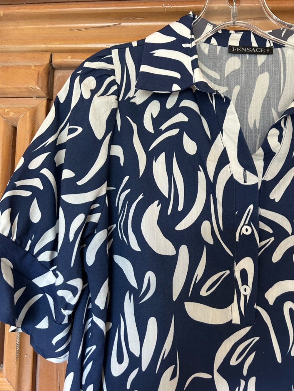 Navy/ white pattern dress with 3/4 sleeve - Picture 2 of 2